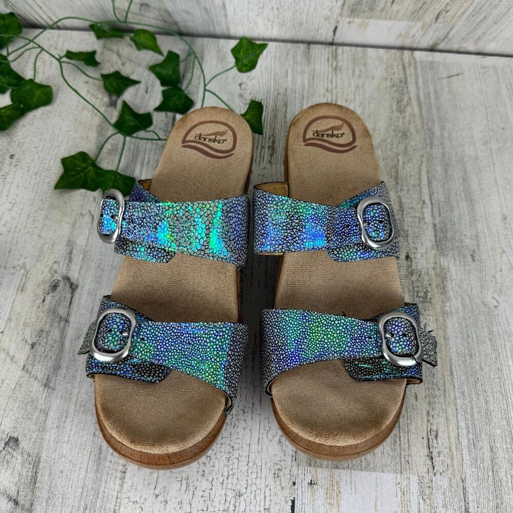 Dansko Size 41 Sophie Iridescent Blue Purple Double Strap Buckle Sandal - Picture 3 of 9